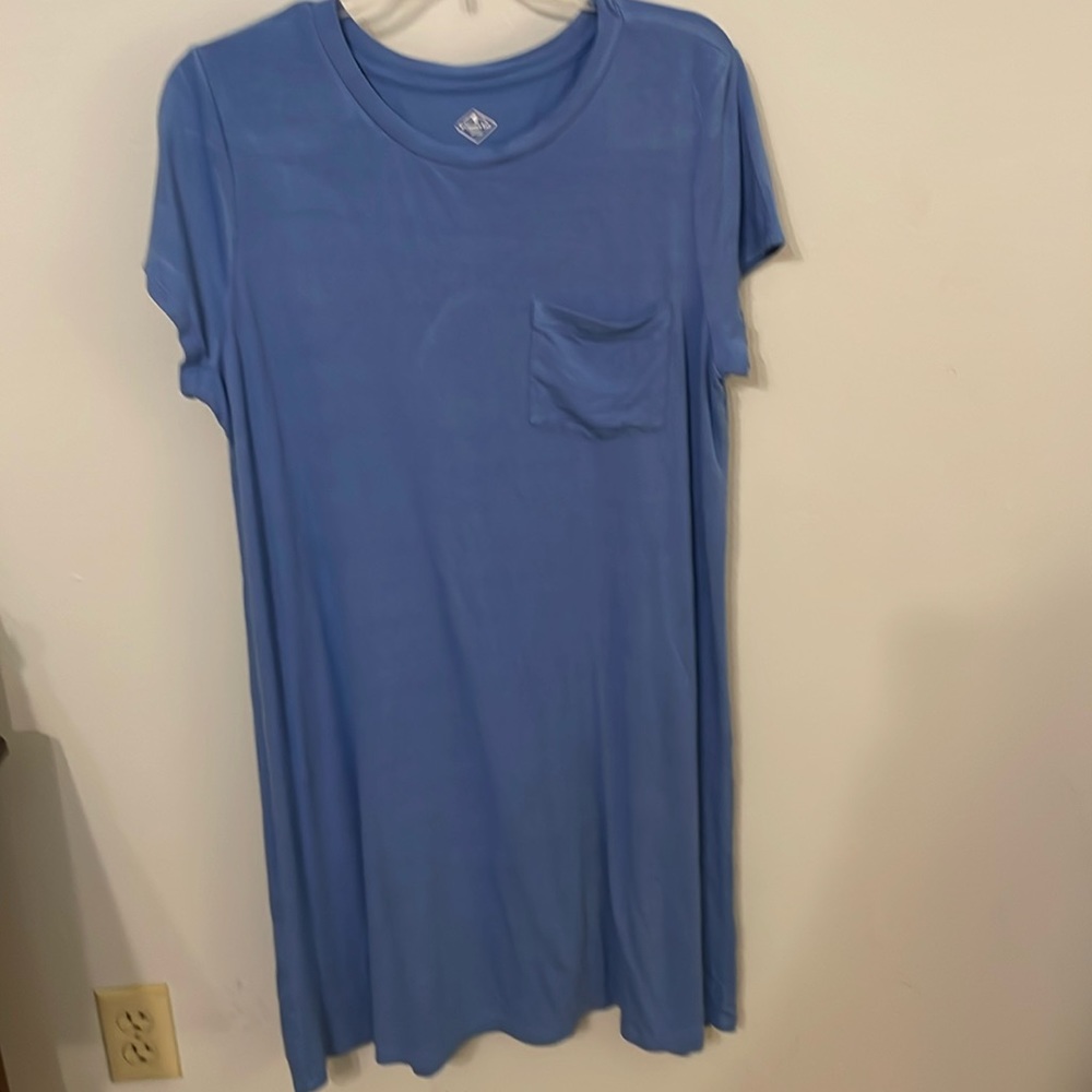 St. John’s Bay T-shirt Dress, Short Sleeved, Soft Medium Blue, Rayon Blend, Midi